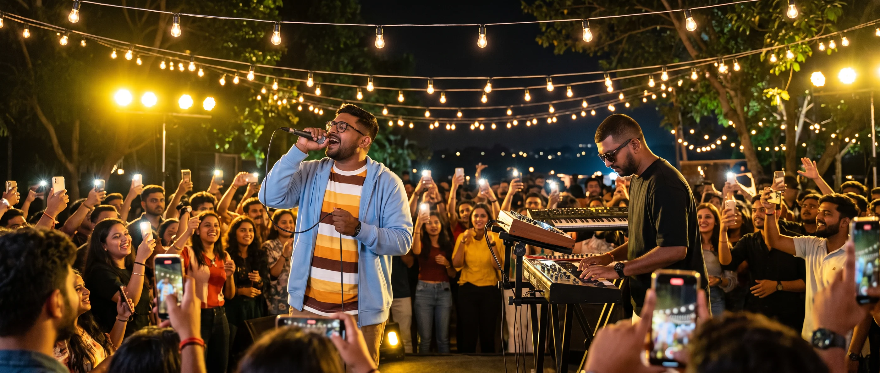 Menuka and Nawan on stage at a Set night